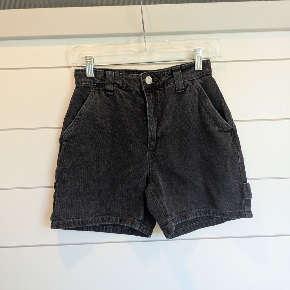 Cotton On Carpenter Denim Short High Waisted Cargo Utility Black Size 2
